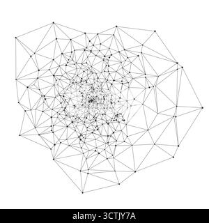 Complex geometric spiral network with interconnected lines and nodes ideal for technology backgrounds science presentations or digital design projects isolated on white background vector illustration Stock Vector