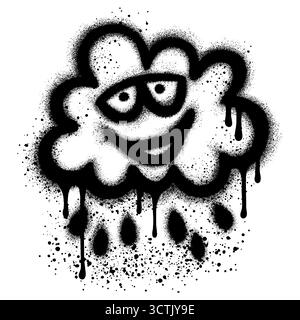 Cute kawaii with cute cloud in graffiti style. Stock Vector