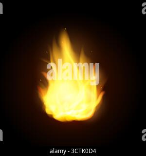 vector realistic fire flames. Burning spruts of flame effect with sparkles. Stock Vector