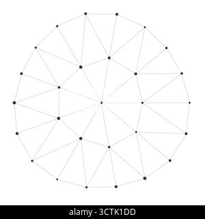 Abstract geometric circle formed by intersecting lines and larger black points ideal for science, technology, or network concepts on white background Stock Vector