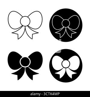 Set of Bow Icons in Black and White Vector Illustration. Perfect for logos, gift decoration designs, fashion elements, labels or festive graphics. Stock Vector