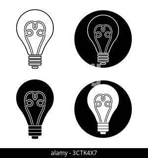 Set of Light Bulb Icons in Black and White Vector Illustration. Perfect for use in logos, apps, web design, energy concepts or creative projects. Stock Vector