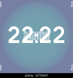 Number sequence 22:22 on digital display, mirror hour, symmetrical numbers, concept of time, destiny, synchronicity, numerology Stock Vector