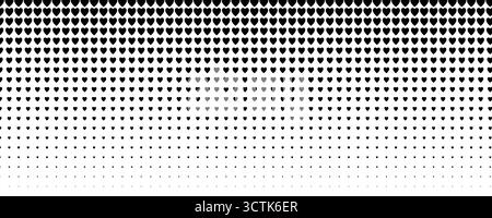 Love Heart Halftone Gradient Background, Black Hearts Dots Falling From Top To White Fade, Seamless Minimal Romantic Pattern For Valentine Cards Stock Vector