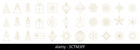 Gold Christmas icons collection, geometric thin line symbol set on isolated background, holidays minimalist outline signs with editable stroke, holida Stock Vector