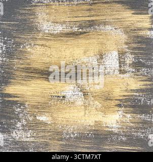 Abstract gold and gray brush strokes on canvas with textured artistic pattern. Stock Photo