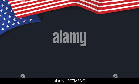 Patriotic vector background featuring zigzag red and white American flag elements on black copy space ideal for events related to America. Stock Vector