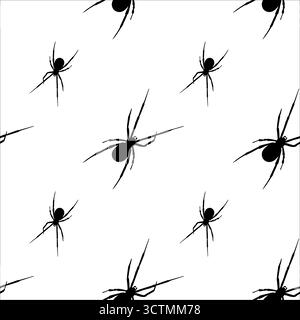 Black spiders on a white background create a unique pattern design for creative projects Stock Vector