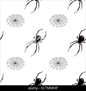 Black widow spiders and webs patterned design on a white background Stock Vector