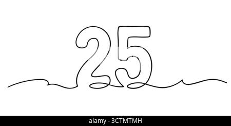 Stylish one line drawing of number 25 Stock Vector