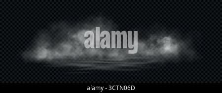 Realistic thick fog or smoke on top of water. White thick vapor isolated on transparent background Stock Vector