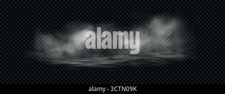 Water surface with thick smoke. Vector illustration. Realistic fog, mist, vapor isolated on transparent background Stock Vector