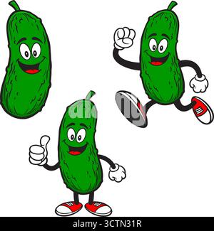 Pickle Mascot Set 01, Hand Drawn illustrations of Pickle Mascots in various poses. Stock Vector
