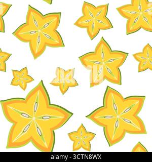 Starfruit slices seamless tropical pattern vector illustration Stock Vector