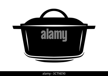 Pot icon vector black flat cartoon and line outline stroke simple graphic illustration, kitchen dutch oven pictogram sign clip art Stock Vector