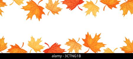 Seamless border with maple leaves on top and bottom Stock Vector