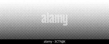 Check halftone texture background. Diamond dot faded gradation wallpaper. Black and white squared pixels. Abstract glitchy 8 bit video game backdrop. Vector comic bitmap dither screen tone overlay Stock Vector