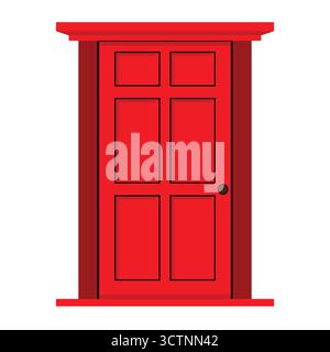 Flat red door illustration with simple details. Suitable for real estate, architecture, or home design projects Stock Vector
