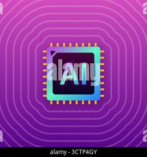 AI artificial intelligence processor chip with radiating waves Stock Vector