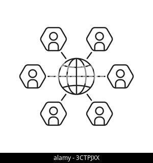 thin line global business community icon Stock Vector