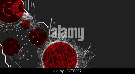 Technological art. Combination of sphere with technological lines and circles in one illustration. Vector. Stock Vector