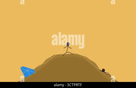 Hand-Drawn Stick Figure Illustration of a Man Facing Two Choices, Sacrifice a Friend or a Diamond Stock Vector