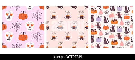 Halloween Cute Vector Seamless Patterns Collection Stock Vector