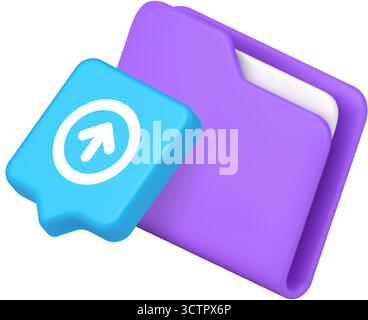 Isometric folder and update symbol on badge in digital style, featuring vibrant gradients, rounded surfaces and clean UI look. Perfect for app interfa Stock Vector
