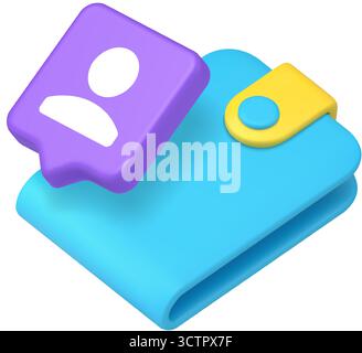 Colorful isometric composition of digital wallet and user account badge with smooth shadows, vibrant gradient colors and rounded forms for UI and app Stock Vector
