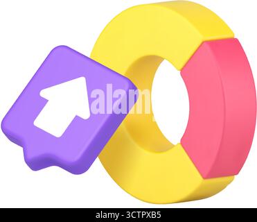 Colorful pie chart with upward arrow for stats, analytics, growth, report, dashboard, infographic, ui, data, progress, trend, finance, chart, strategy Stock Vector