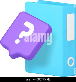 Blue folder with question mark in purple bubble for help, support, request, faq, ui, app, file, archive, storage, document, interface, search tool. 3d Stock Vector