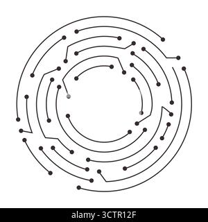 Circuit board circle line dots connection. Motherboard electronic technology data, electrical board, cpu. Programming science, computer system elements. Vector illustration Stock Vector