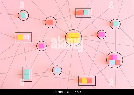 Business concept networking with members connected to each other. Communication, teamwork, community, society. Abstract concept with wooden pieces on Stock Photo
