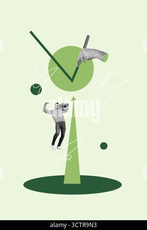 Poster trend collage of person stand arrows up drawing on green background Stock Photo