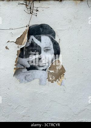 Paste-Up Street Art Portrait of Pharrell Williams on Whitewashed Wall, Dalt Vila, Ibiza, Spain: Phillip Roberts Stock Photo