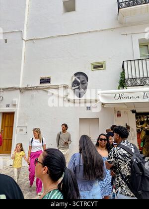 Paste-Up Street Art Portrait of Pharrell Williams on Whitewashed Wall, Dalt Vila, Ibiza, Spain: Phillip Roberts Stock Photo