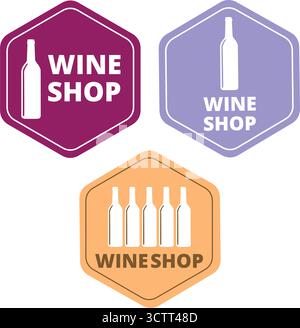 Colored wine shop banners with bottles and text on a white background Stock Vector