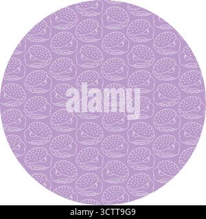 Sandwich with Fried Egg and vegetables Light Pattern on trendy lilac Circle Backdrop Fast Food Fond. Isolated Vector Illustration Food Thematic Cards Creative menu Promo Banners, leaflets, price tags Stock Vector