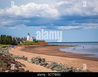 Panmure Island Lighthouse, a Heritage site built in 1853 is the oldest wooden lighthouse on Prince Edward Isalnd Canada Stock Photo
