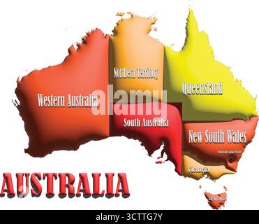 Australia Map – Orange 3D Balloon Vector Illustration of Country Outline for Geography, Travel, and Education Stock Vector