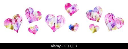Silhouettes of hearts from a floral background on a white background isolate. Banner Stock Photo