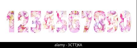 Floral numbers from 1 to 9. Silhouettes with hydrangea flowers inside. Banner Stock Photo