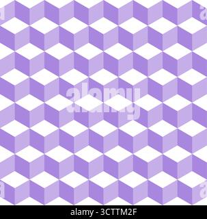 Seamless cube vector pattern. Embossed cuboid hexagonal tile pattern. Modern fashion ornament design. Violet and white pattern. Stock Vector