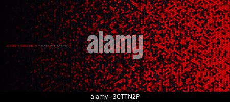 Futuristic dark hexagon honeycomb tech background, red glowing particles for cyber, data, gaming, esports, websites, presentations. Black Hi-tech Stock Vector
