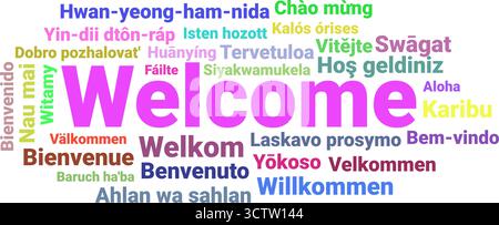Welcome Word Cloud in Multiple International Languages Stock Vector