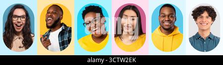 Diverse Group of Friends Smiling and Enjoying Time Together in a Collage Set Stock Photo