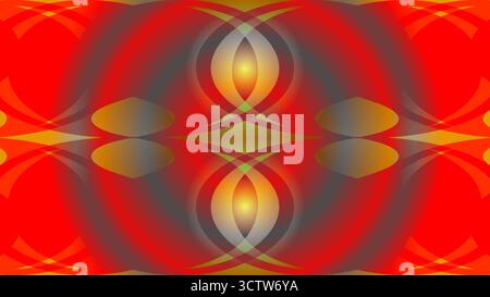 A vibrant and intense abstract background featuring perfect symmetry and overlapping curved shapes in fiery red, gold, and subtle gray-green gradients Stock Vector