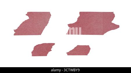 Set of pink masking tape pieces isolated on transparent background, torn paper tape strips with rough edges and wrinkled texture, realistic adhesive Stock Photo