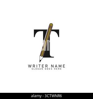 Letter T Pencil Logo Design. Alphabet T Lead Pencil Icon Stock Vector
