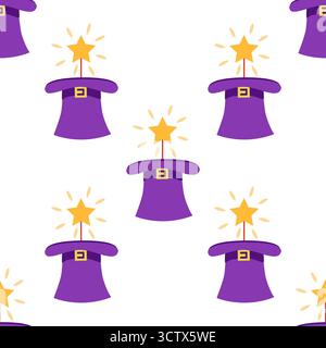Seamless pattern with CIRCUS theme. magic hat, hare in hat, holiday balloons tents. Cartoon flat style Stock Vector